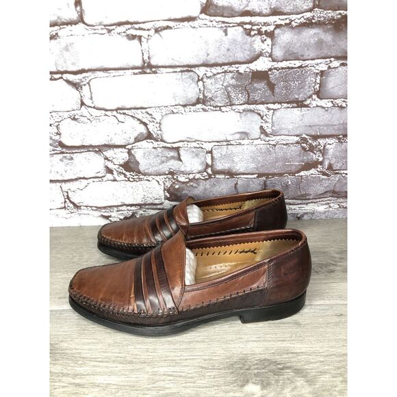 LORENZO BANFI Milano Brown Leather Slip On Loafers Dress Shoes Men Sz 8M US/41EU - Picture 1 of 16